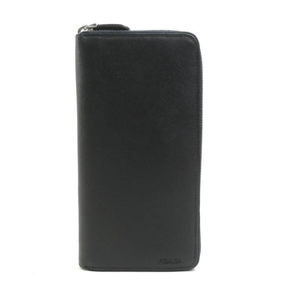 Prada Round Zipper Long Wallet Leather Black